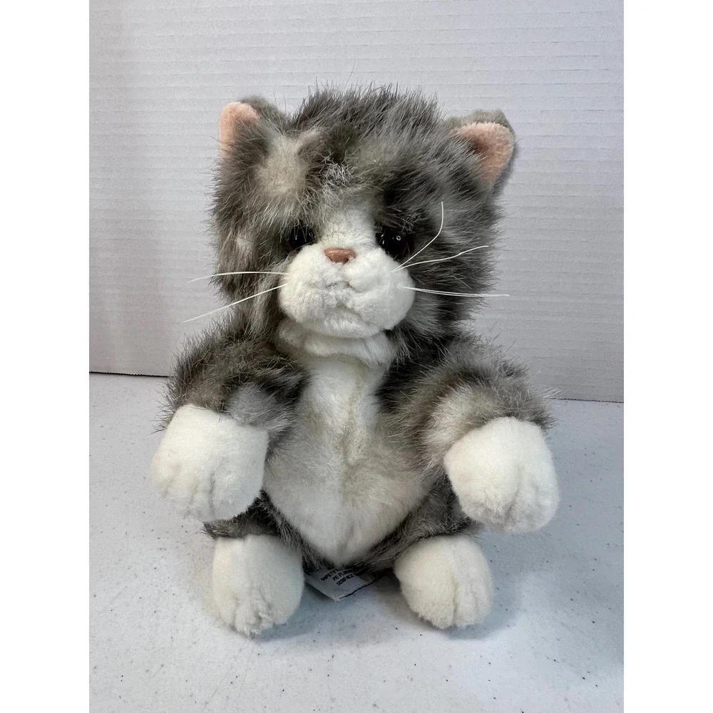 Russ Berrie Curious Critters Grey White Tabby Cat Plush Stuffed Animal 33182 8in
